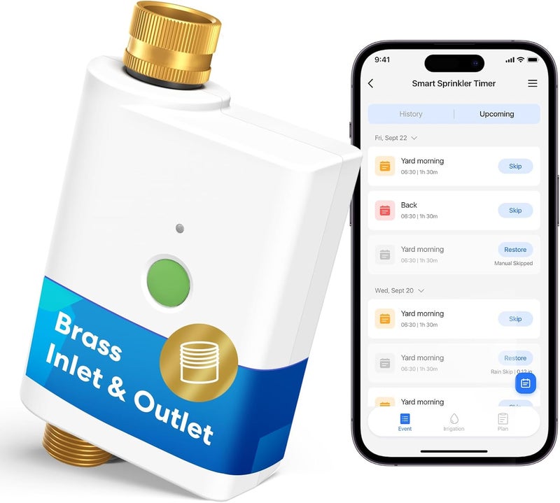 meross WiFi Water Hose Timer, Smart Sprinkler Timer with Brass Inlet & Outet, Work with Apple Homekit, Alexa & Google Assistant, Water Valve for Lawn, Garden, Yard and Pool, WiFi Hub Required - Image 1